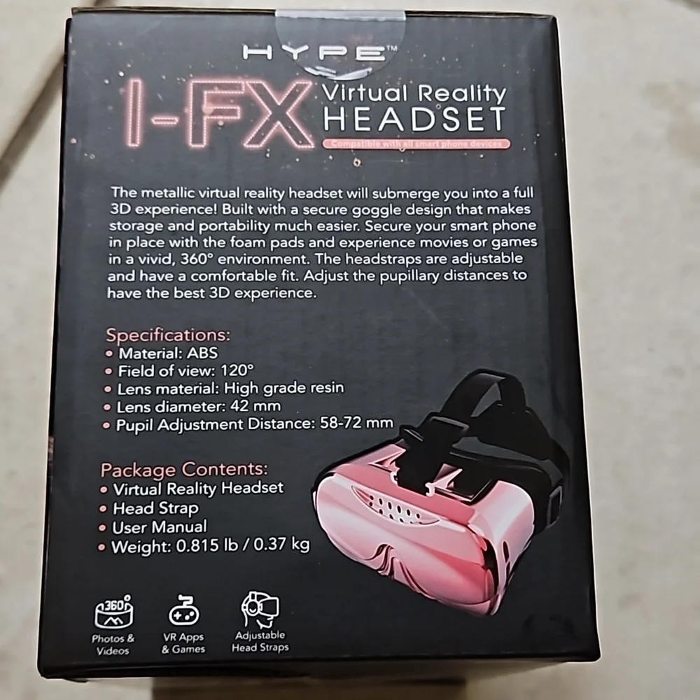 Hype I-Fx Virtual Reality Headset Compatible w/ All Smart Phones 360° Views